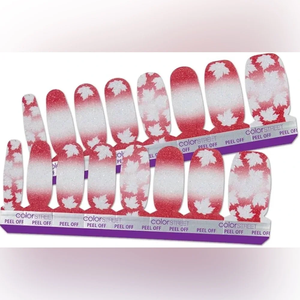 Color Street Majestic Maple Nail Strips - Red and Silver Glitter